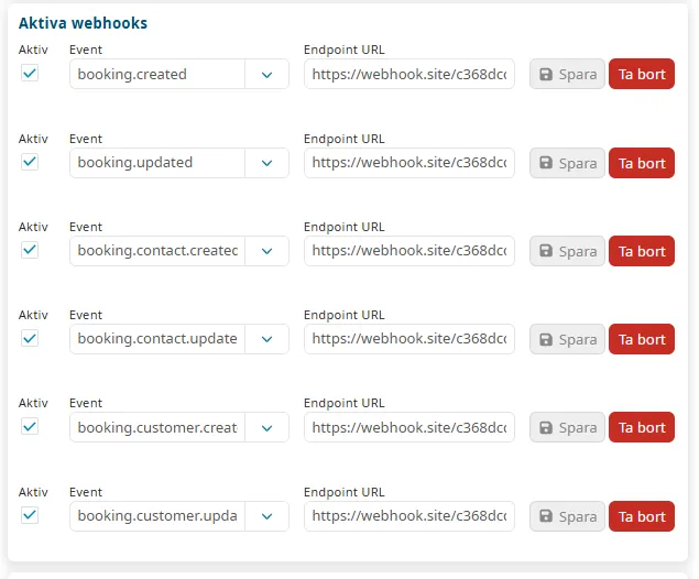 Webhook configuration panel